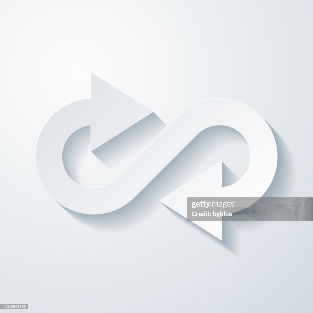 Oneindige richting pijl. Pictogram met document besnoeiingseffect op lege achtergrond