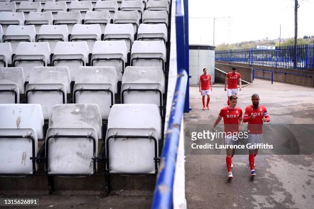 Ryan Yates and Lewis Grabban of Nottingham Forest walk out for the second half during the Sky Bet Championship match between Sheffield Wednesday and...