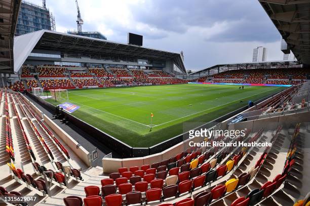 General view inside the stadium prior to the Sky Bet Championship match between Brentford and Watford at Brentford Community Stadium on May 01, 2021...