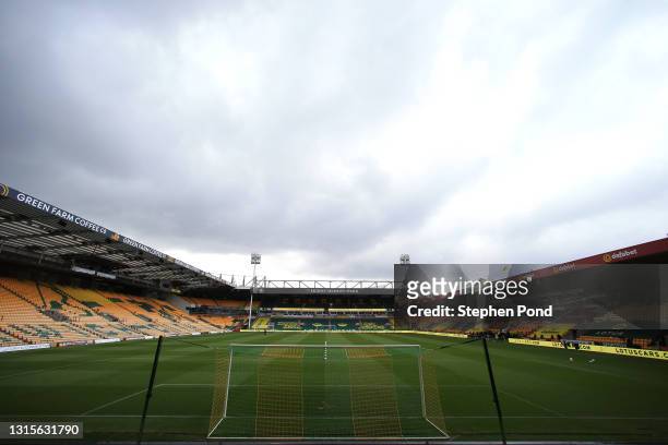 General view inside the stadium prior to the Sky Bet Championship match between Norwich City and Reading at Carrow Road on May 01, 2021 in Norwich,...