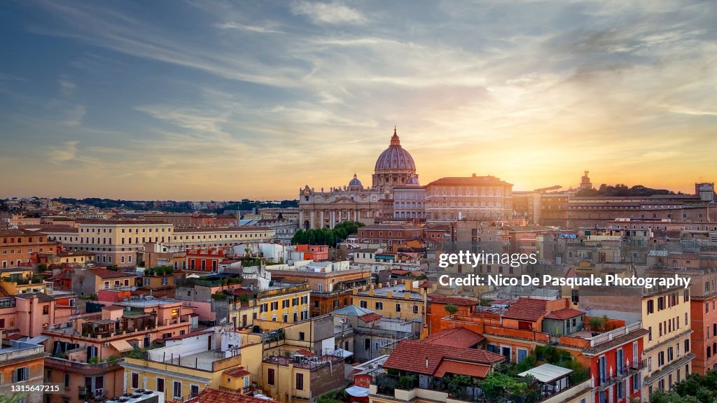 Aerial view of Vatican City at sunset.