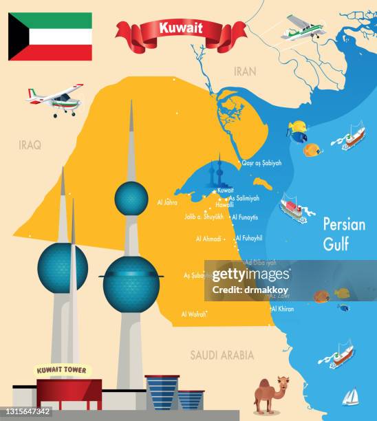 kuwait map - kuwait map stock illustrations