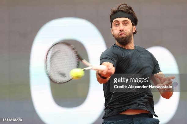 Nikoloz Basilashvili of Georgia plays a fore hand during his semi final match against Casper Ruud of Norway on day 8 of the BMW Open at MTTC IPHITOS...
