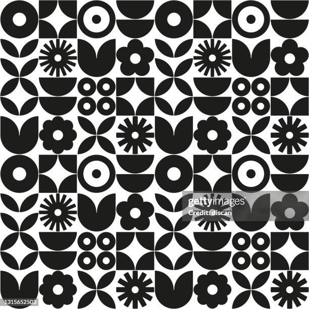 stockillustraties, clipart, cartoons en iconen met modern geometrisch bloempatroon. retro scandinavische stijl. - seamless backdrop