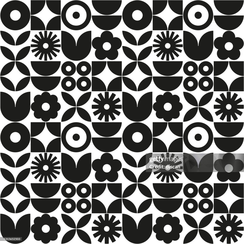 Modern geometric flower pattern. Retro Scandinavian style.