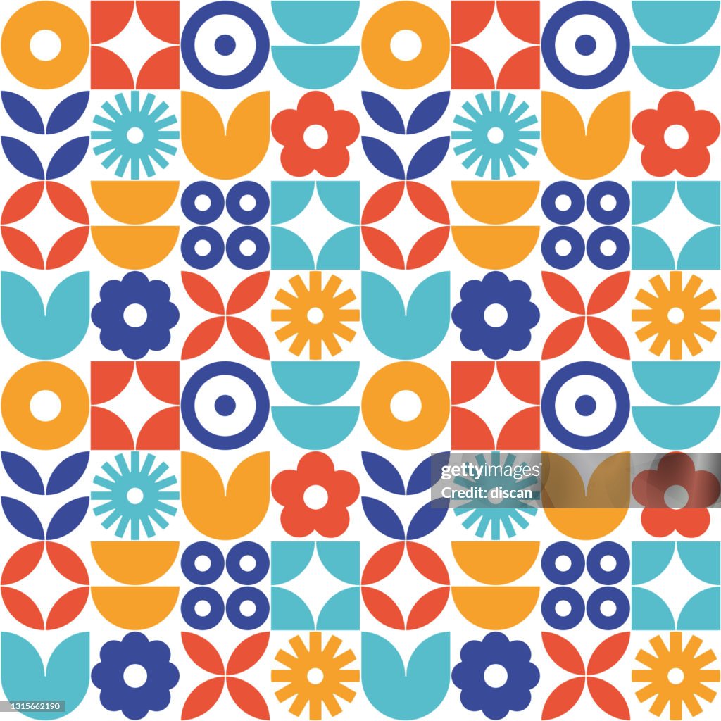 Geometric Bunga Modern Geometric Flower Pattern Retro Scandinavian Style High-Res ...