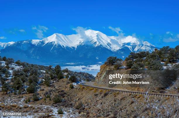 snow capped mount princeton, 14196 feet peak - buena vista stock pictures, royalty-free photos & images