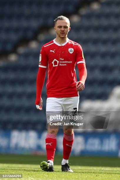 Jordan Williams of Barnsley during the Sky Bet Championship match between Preston North End and Barnsley at Deepdale on May 01, 2021 in Preston,...