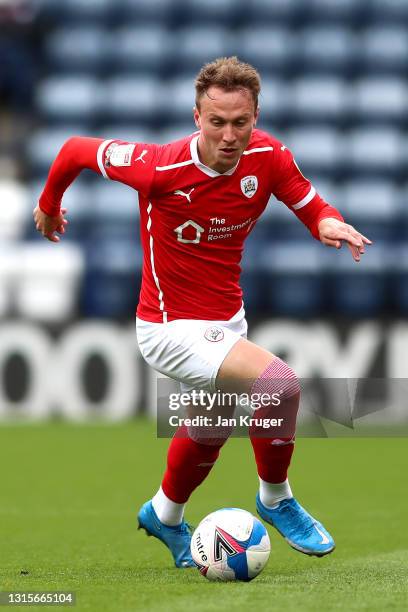 Cauley Woodrow of Barnsley during the Sky Bet Championship match between Preston North End and Barnsley at Deepdale on May 01, 2021 in Preston,...