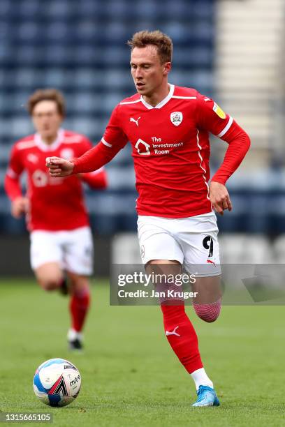 Cauley Woodrow of Barnsley during the Sky Bet Championship match between Preston North End and Barnsley at Deepdale on May 01, 2021 in Preston,...