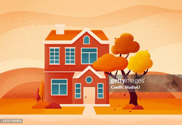 house facade view at autumn illustration - harmony stock illustrations