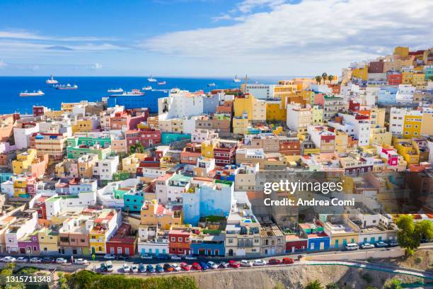 aerial view on the colorful old town of las palmas, grand canary, canary islands, spain - las palmas de gran canaria stock-fotos und bilder