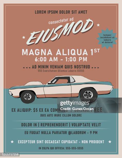 ilustrações de stock, clip art, desenhos animados e ícones de vintage car show poster/flier with old car sketch - car show