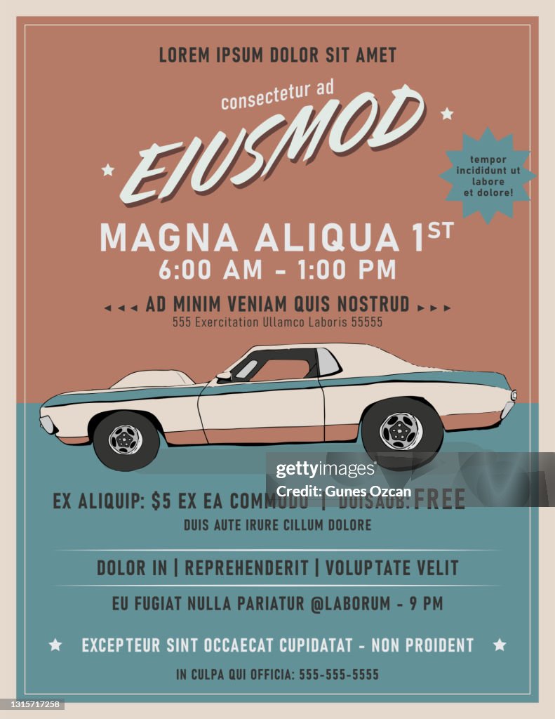 Vintage Car Show Poster/Flier with Old Car Sketch