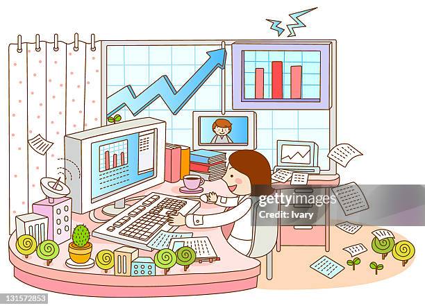 Computer At Work Graphics Executive Working On Her Computer High-Res Vector Graphic - Getty Images