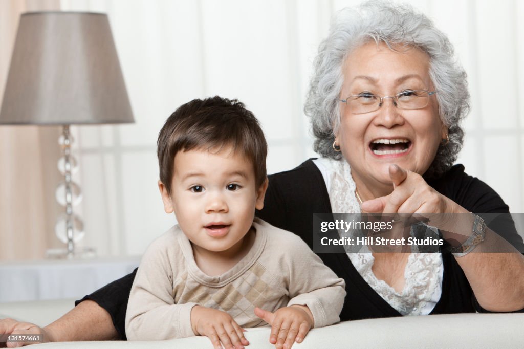 Grandmother and son sitting together
