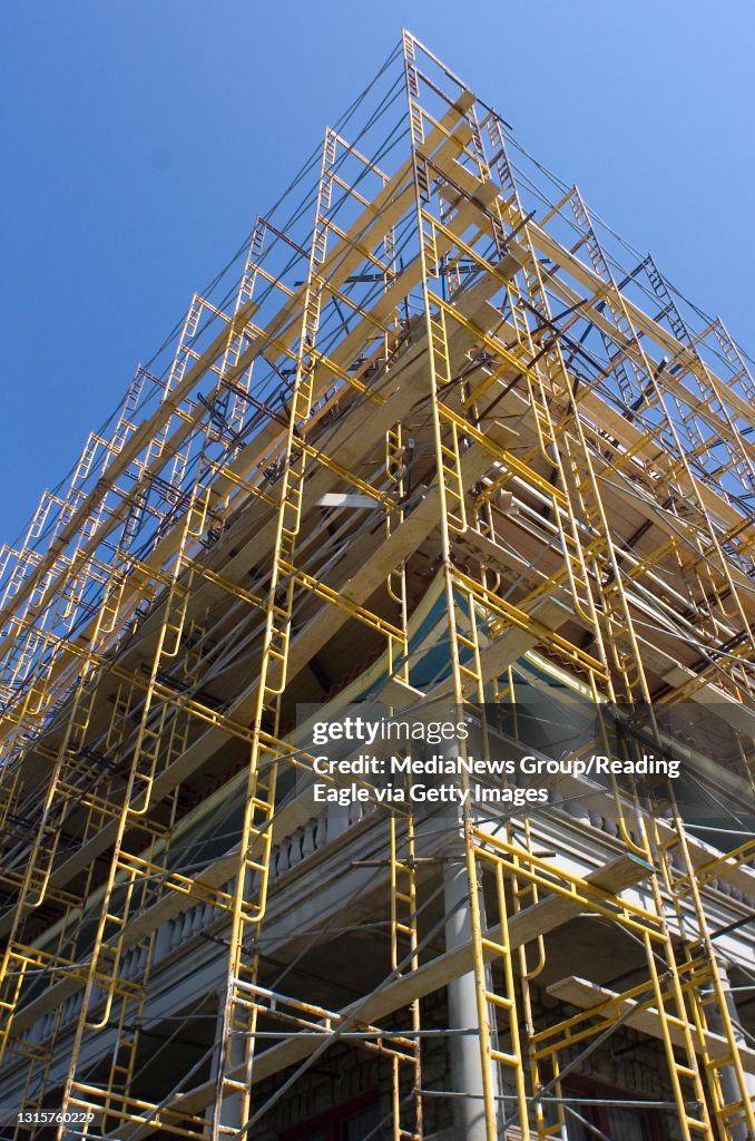 9/24/2008 Reading, PAAt the Pagoda on Mount Penn in Reading Wednesday afternoon. Scaffolding is being set up around the Pagoda to allow workers to make repairs to the building.Reading Eagle Photo by Ben Hasty