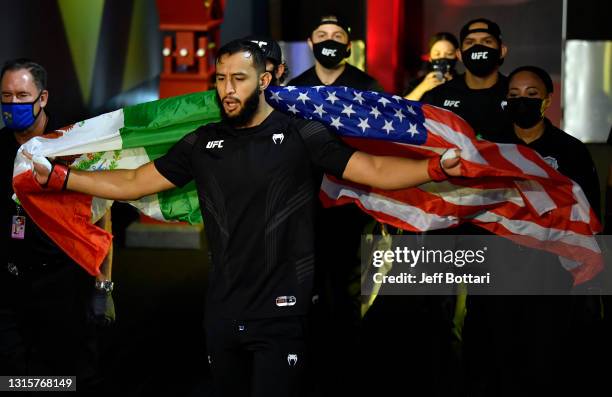 Dominick Reyes prepares to fight Jiri Prochazka of the Czech Republic in a light heavyweight bout during the UFC Fight Night event at UFC APEX on May...