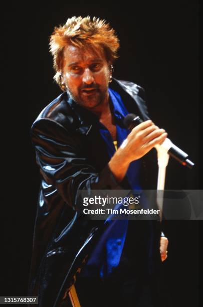 Rod Stewart performs at San Jose Arena on April 20, 1996 in San Jose, California.