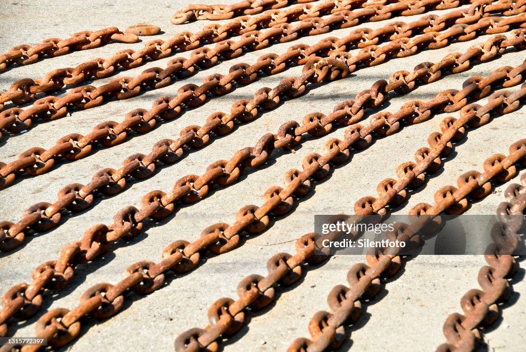 Laid Out Anchor Chain at Shipyard