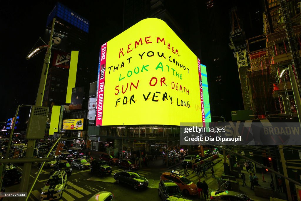 New Work By Artist David Hockney Unveiled Across 76 Screens In Times Square