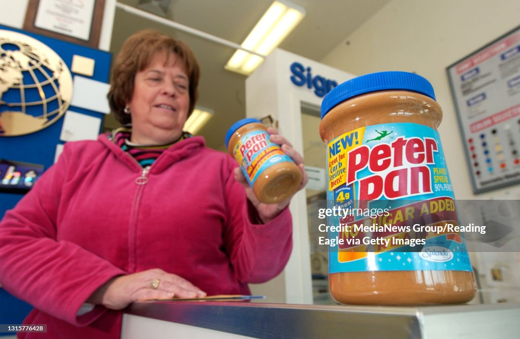2/16/07 photo Ryan McFadden Peter Pan Peanut Butter that is being recalled due to health concerns. The owners of Sign a Rama bought it for themselves at home. Linda Myers of Spring Twp and her peanut butter that has the code printed on it of the recalled