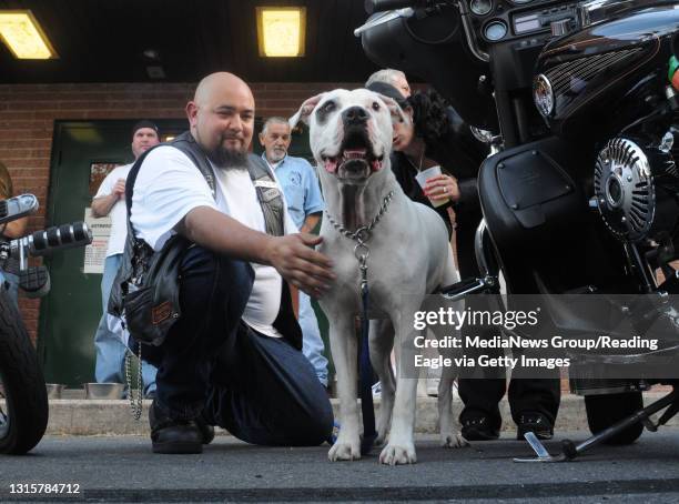 Brecknock TownshipEnzio Colodonato, of Terre Hill Lancaster County with his dog Clutch , an American Bulldog . Clutch was found in a scrap yard in...
