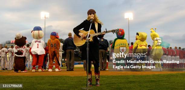 Photo by Krissy Krummenacker 200700708 Country singer Taylor Swift, originally from Wyomissing, sings the national anthem Thursday, April 5 before...