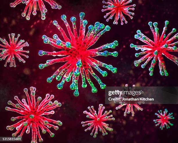 close up of a group of viruses - besmettelijke ziekte stockfoto's en -beelden