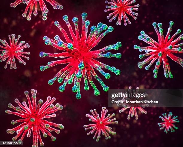 close up of a group of viruses - bacterie stockfoto's en -beelden