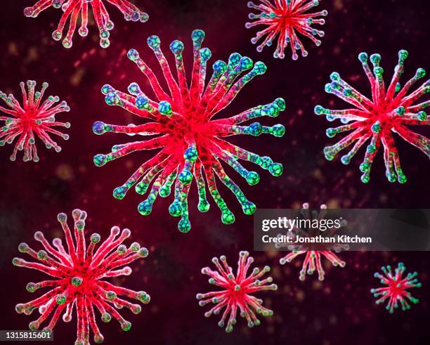 close up of a group of viruses - 中東呼吸系統綜合症 個照片及圖片檔