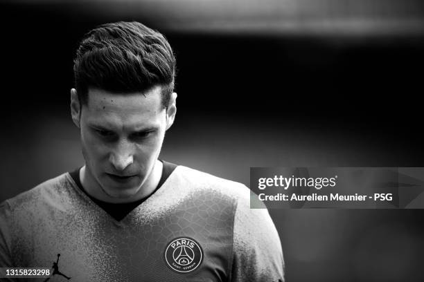 Julian Draxler of Paris Saint-Germain looks on during the Ligue 1 match between Paris Saint-Germain and RC Lens at Parc des Princes on May 01, 2021...