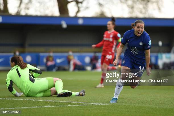 Fran Kirby of Chelsea celebrates after scoring her team's first goal during the Second Leg of the UEFA Women's Champions League Semi Final match...