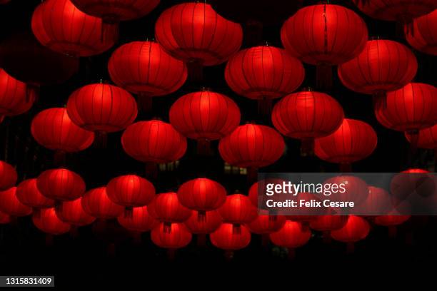 chinese lanterns decoration during chinese new year - jack o lantern fotografías e imágenes de stock