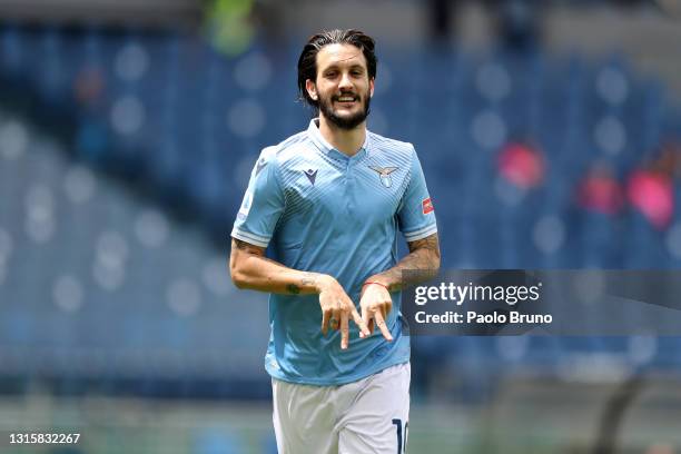 Luis Alberto of SS Lazio celebrates after scoring their team's third goal during the Serie A match between SS Lazio and Genoa CFC at Stadio Olimpico...