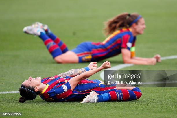 Jenni Hermoso of FC Barcelona and Alexia Putellas of FC Barcelona celebrates the pass to the Final UEFA Women's Champions League after the UEFA...