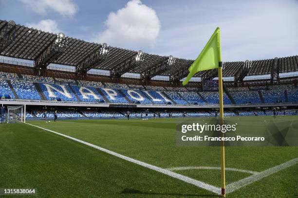 General view inside the stadium during the Serie A match between SSC Napoli and Cagliari Calcio at Stadio Diego Armando Maradona on May 02, 2021 in...