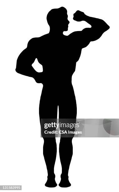 ilustraciones, imágenes clip art, dibujos animados e iconos de stock de muscle man flexing - bíceps