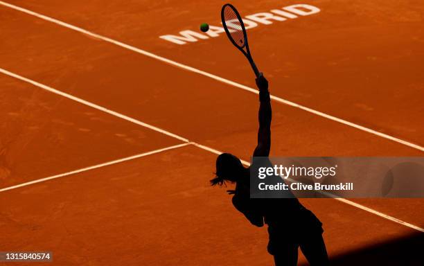 Maria Sakkari of Greece serves during the second round match between Maria Sakkari of Greece and Anett Kontaveit of Estonia on day 4 of the Mutua...