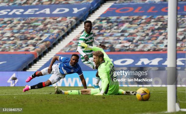 Jermain Defoe of Rangers scores their team's fourth goal during the Ladbrokes Scottish Premiership match between Rangers and Celtic at Ibrox Stadium...