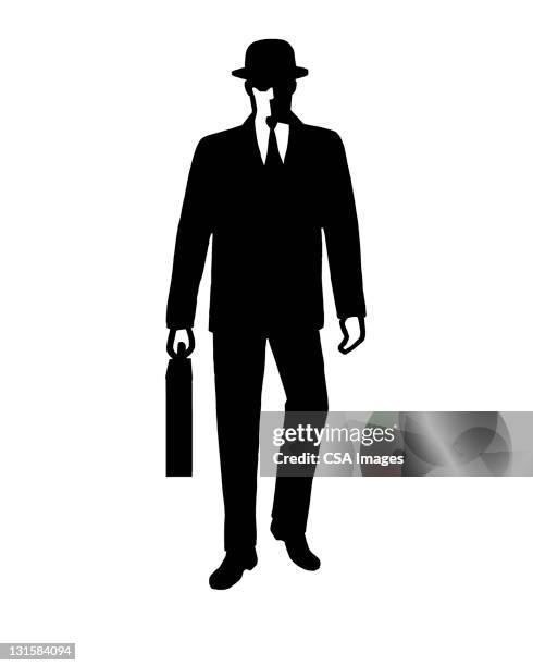 man with briefcase and hat - striding stock illustrations