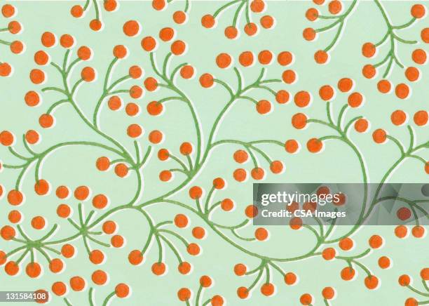 stockillustraties, clipart, cartoons en iconen met red berry pattern - inpakpapier