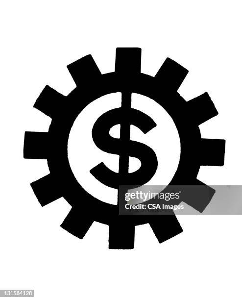 ilustrações de stock, clip art, desenhos animados e ícones de dollar sign inside of cog - dollar sign stock illustrations