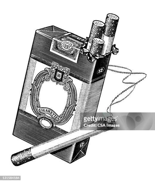 illustrations, cliparts, dessins animés et icônes de paquet de cigarettes avec des cigarettes bien éclairé - tobacco product stock