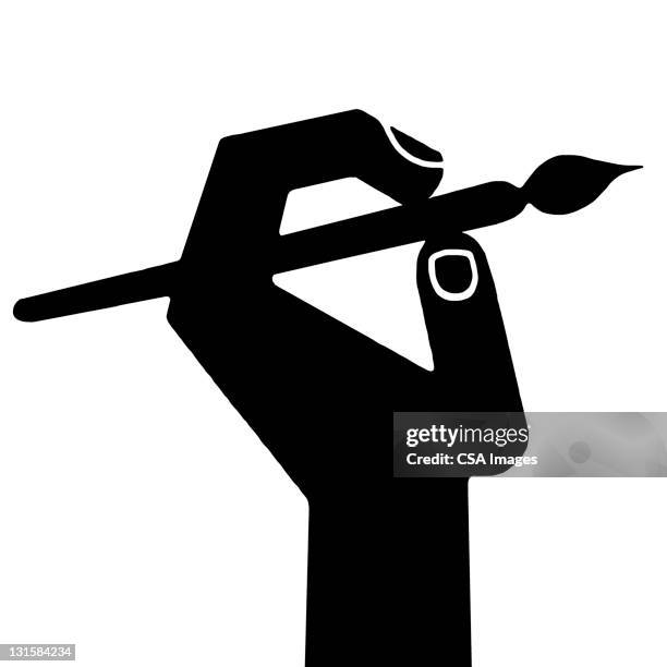 hand holding paintbrush - designberuf stock-grafiken, -clipart, -cartoons und -symbole