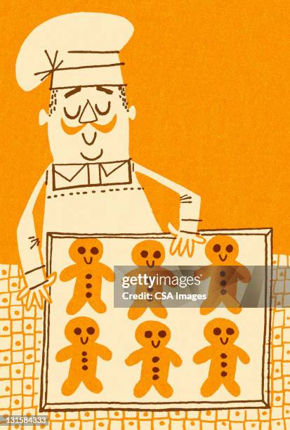 baker and gingerbread men - gingerbread man stock illustrations