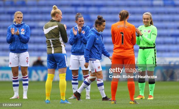 Fara Williams of Reading receiving a guard of honour as she walks onto the pitch during the Barclays FA Women's Super League match between Reading...