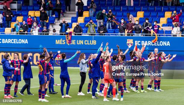 Fc Barcelona Femeni celebrates the victory during the UEFA Women Champions League, Semifinals Leg Two, football match played between FC Barcelona and...