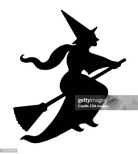 stockillustraties, clipart, cartoons en iconen met witch flying on broom - heks