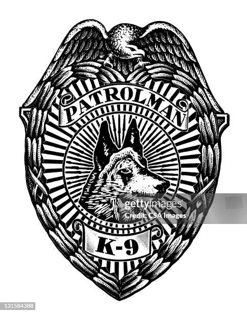 k-9 badge with dog - police shield stock illustrations